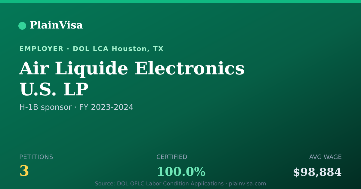 Shareable card for Air Liquide Electronics U.S. LP H-1B petitions | PlainVisa
