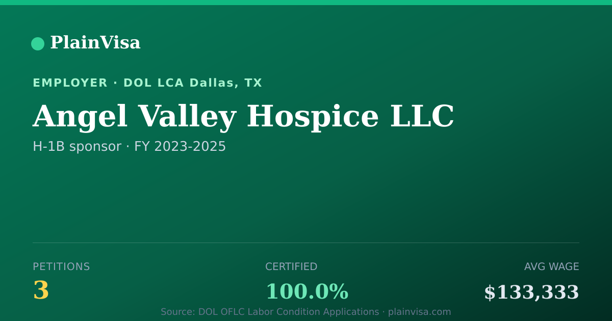 Shareable card for Angel Valley Hospice LLC H-1B petitions | PlainVisa