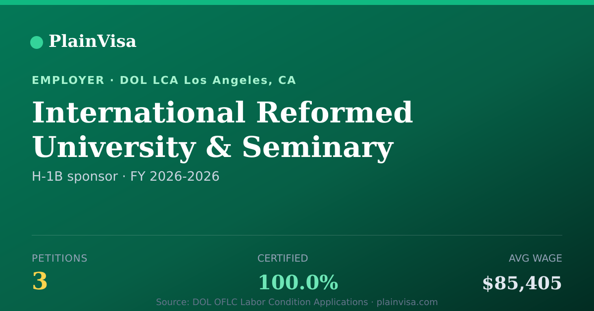 Shareable card for International Reformed University & Seminary | PlainVisa