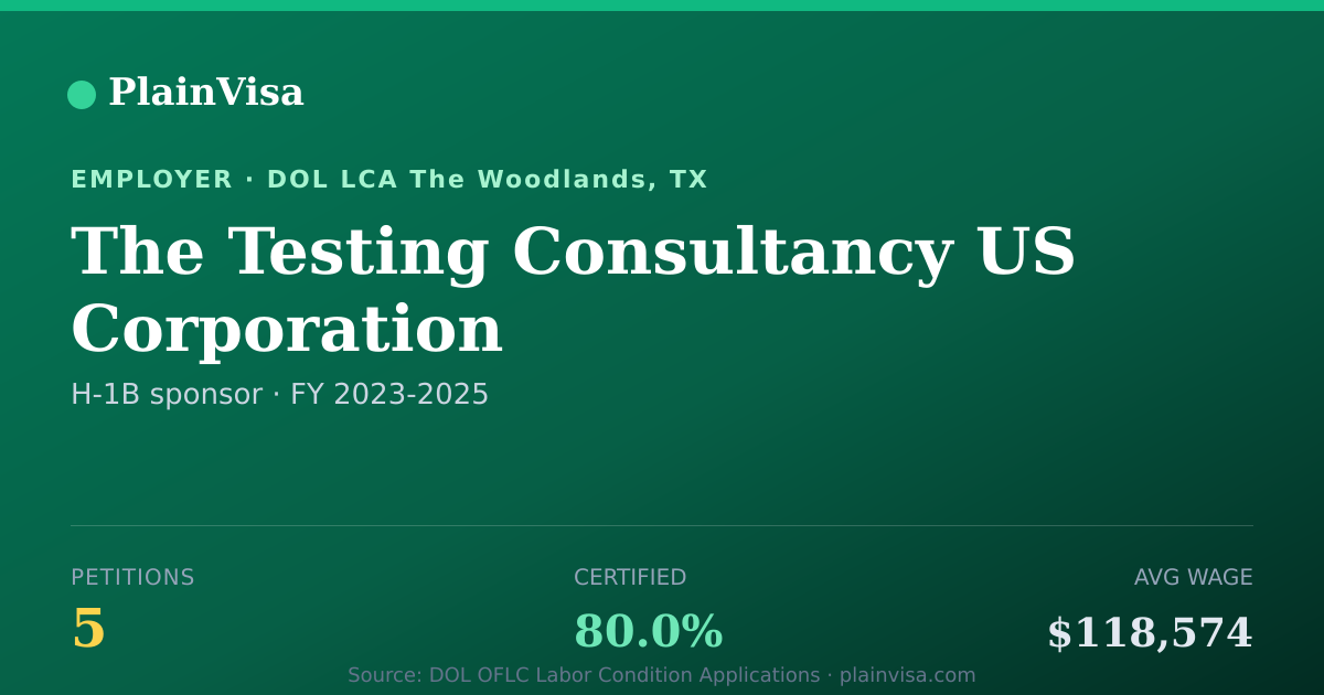Shareable card for The Testing Consultancy US Corporation | PlainVisa